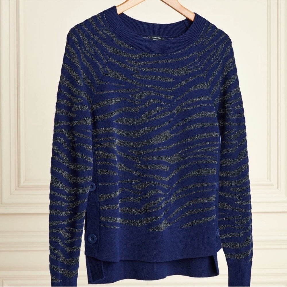 Stella & Dot | Sweater | The Side Button Sweater Navy Zebra